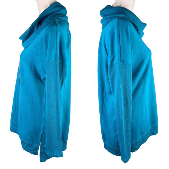 Andrew Marc NY Performance Fleece Cowl Neck Tunic Top Azure Turquoise M New - Picture 5 of 13